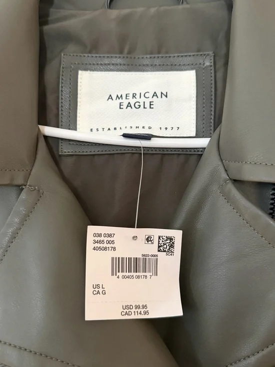 American Eagle Outfitters Olive Green Faux Leather Bomber Moto Jacket - Picture 2 of 3